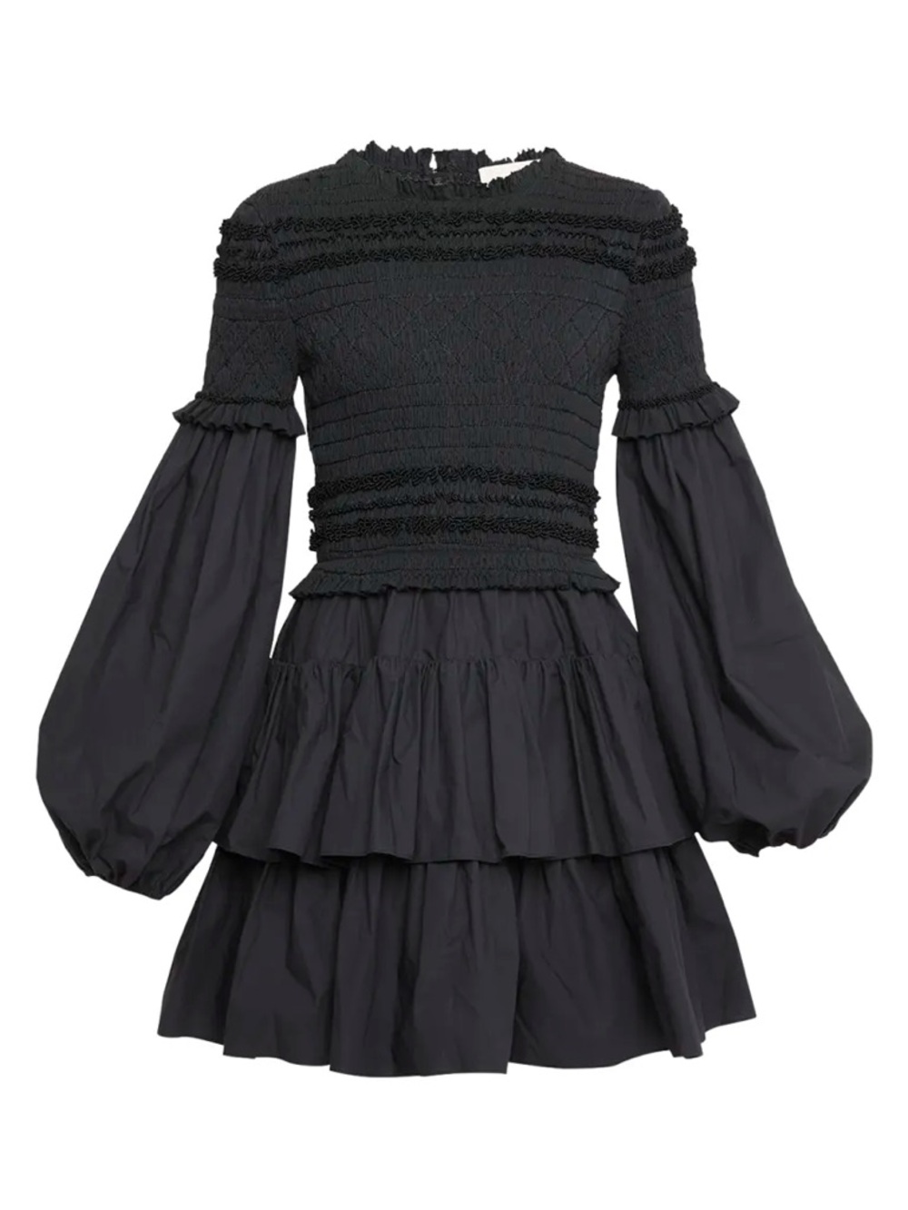 Ulla Johnson Navy Nadia Embroidered Lantern-Sleeve Mini Dress